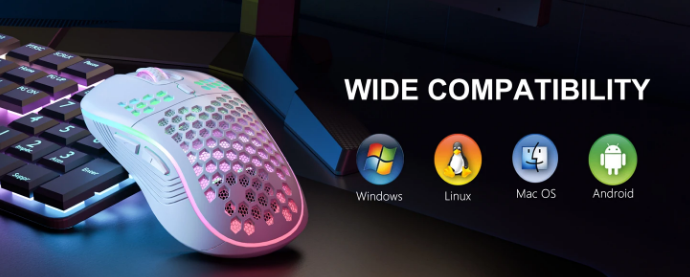 2.4G Wireless Mouse with RGB Backlit 6-Button 3-Speed DPI Type C Rechargeable Ergonomic Honeycomb Design Gaming Mouse