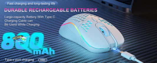 2.4G Wireless Mouse with RGB Backlit 6-Button 3-Speed DPI Type C Rechargeable Ergonomic Honeycomb Design Gaming Mouse